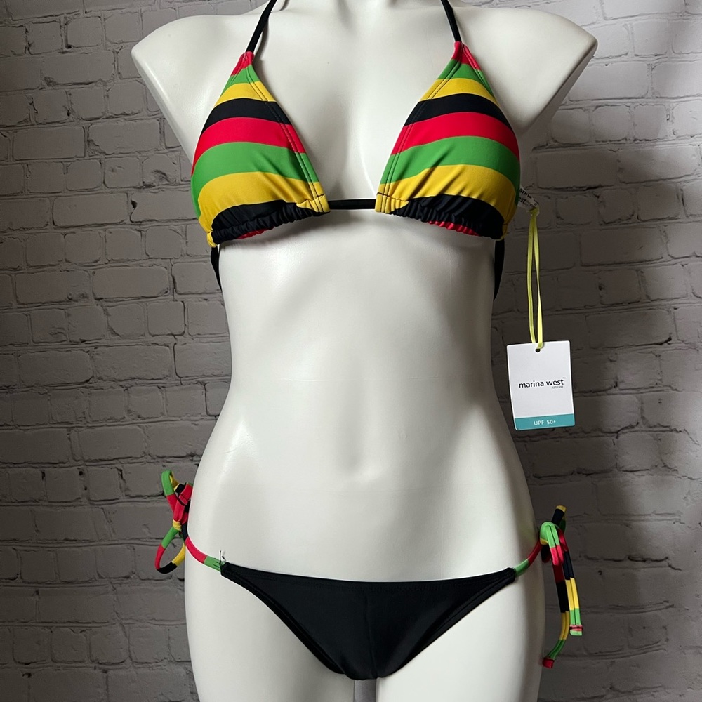 Striped triangle String bikini
